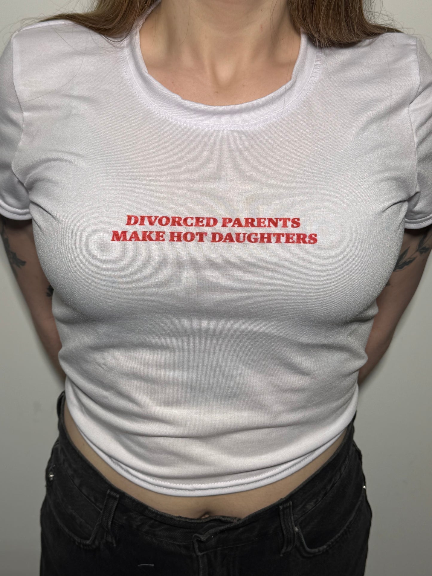 Divorced Parents | White Crop Tee