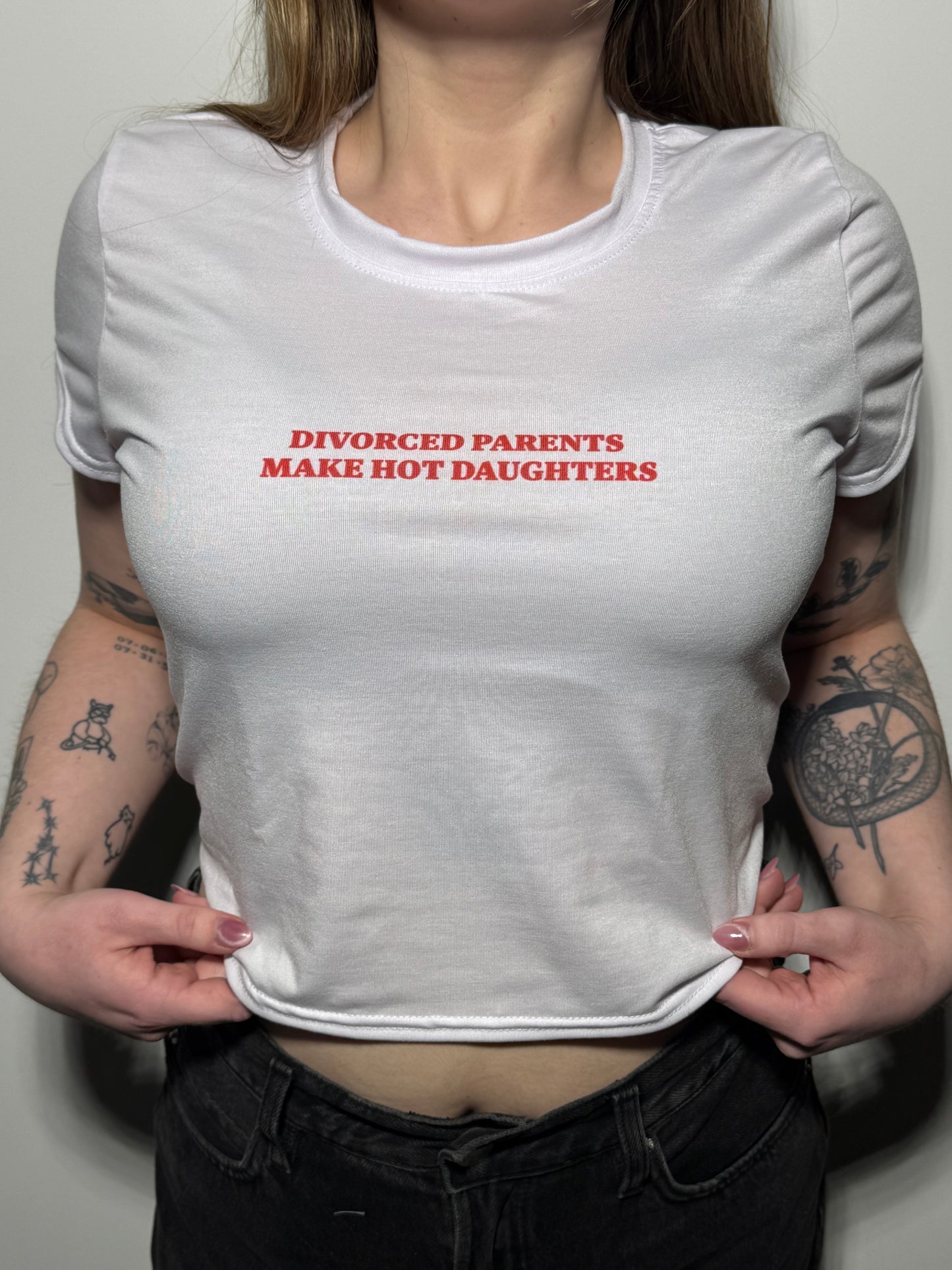 Divorced Parents | White Crop Tee