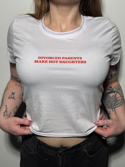 Divorced Parents | White Crop Tee