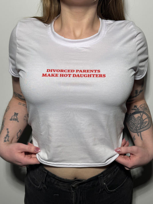Divorced Parents | White Crop Tee