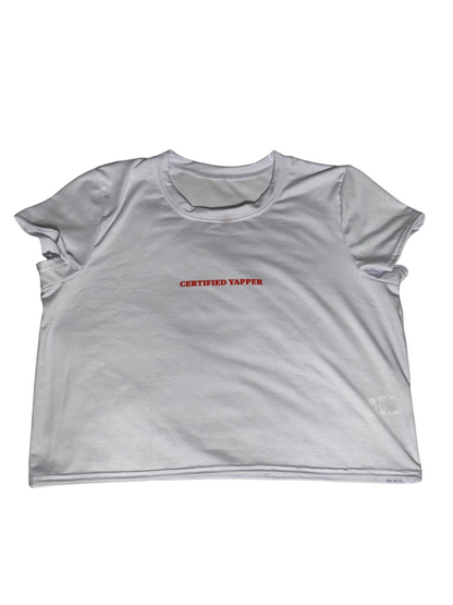 Certified Yapper | White Crop Tee